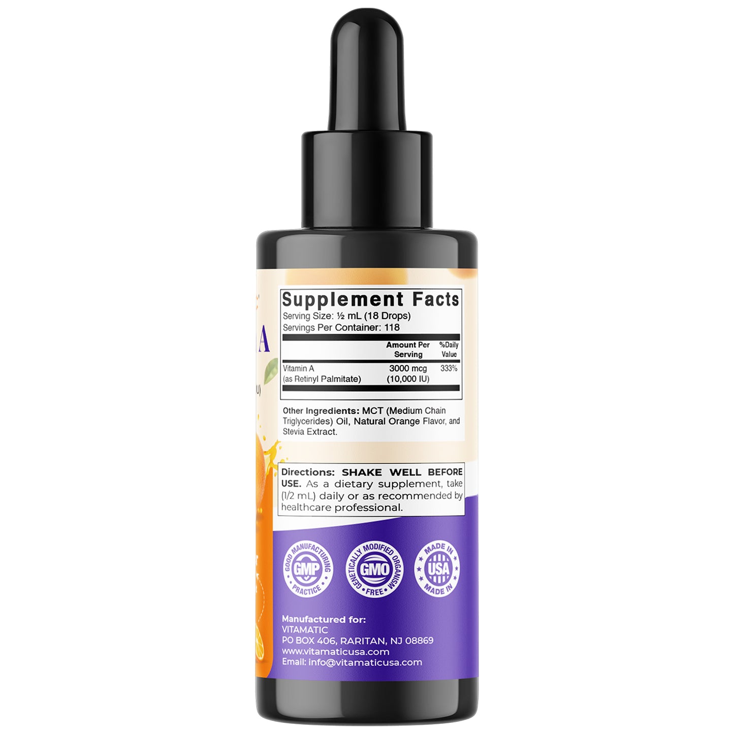 Vitamin A Liquid Drops 10000 IU (3000 mcg) as Retinyl Palmitate - 2 FL OZ (59 ml)