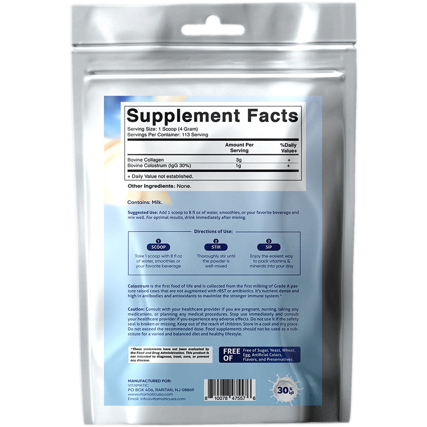 Bovine Colostrum + Collagen Powder - Unflavored - 454 Gram, (16 oz)