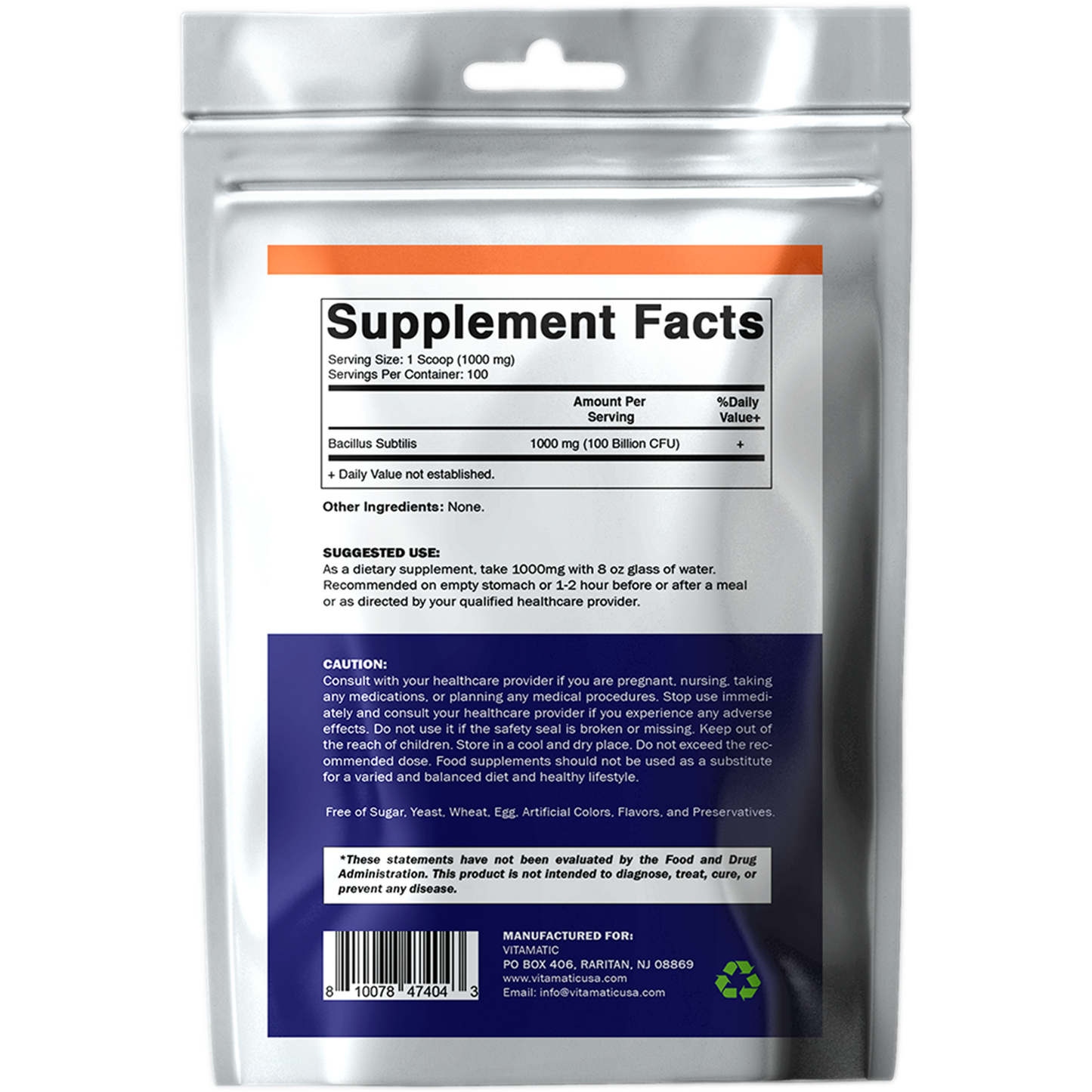 Bacillus Subtilis Pure Powder Probiotic Powder - 100 Gram - 100 Servings
