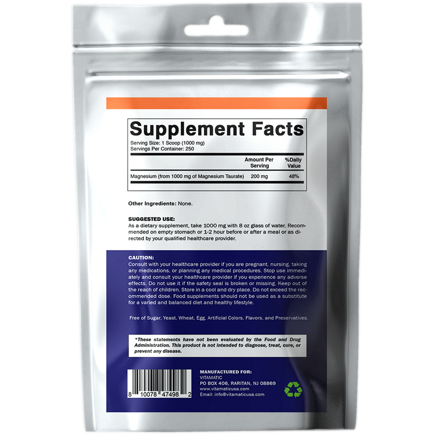 Magnesium Taurate 250gram Powder - 250 Servings
