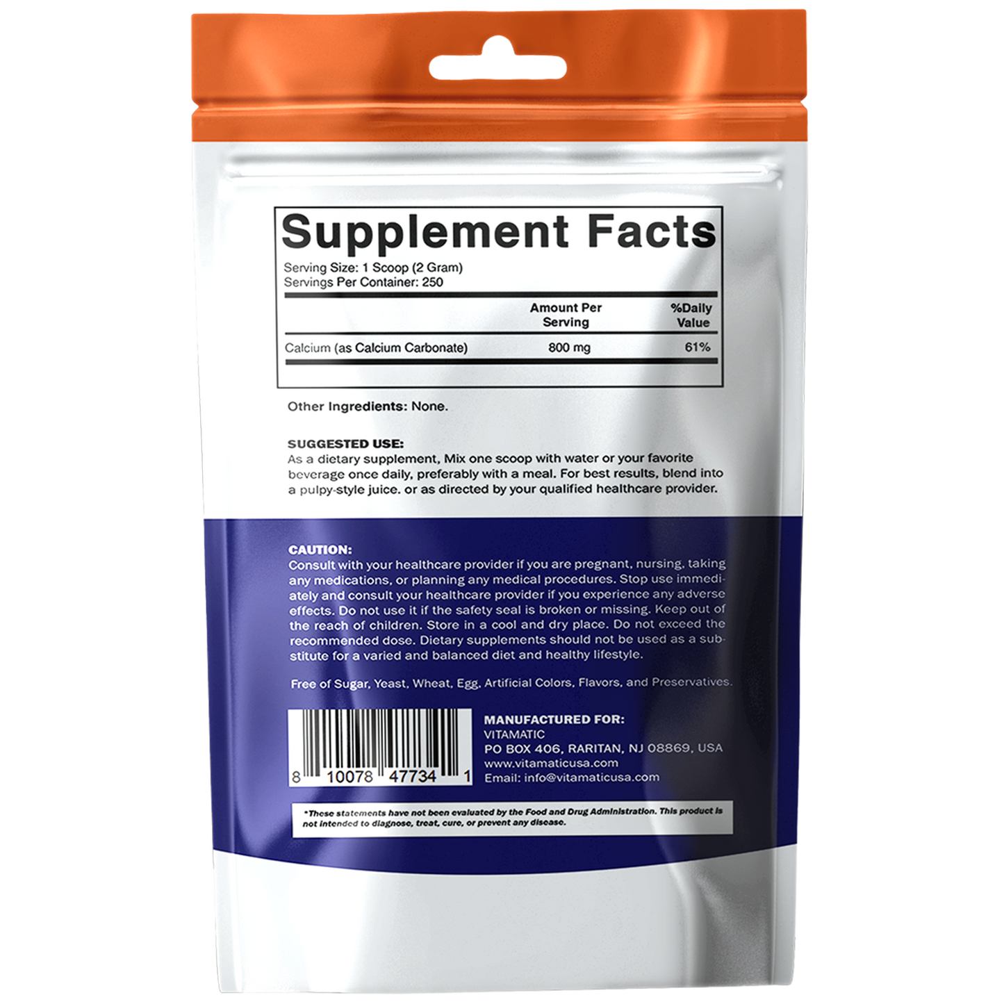 Calcium Carbonate Powder – 500 g (17.6 oz) – Unflavored Dietary Supplement Powder Non-GMO