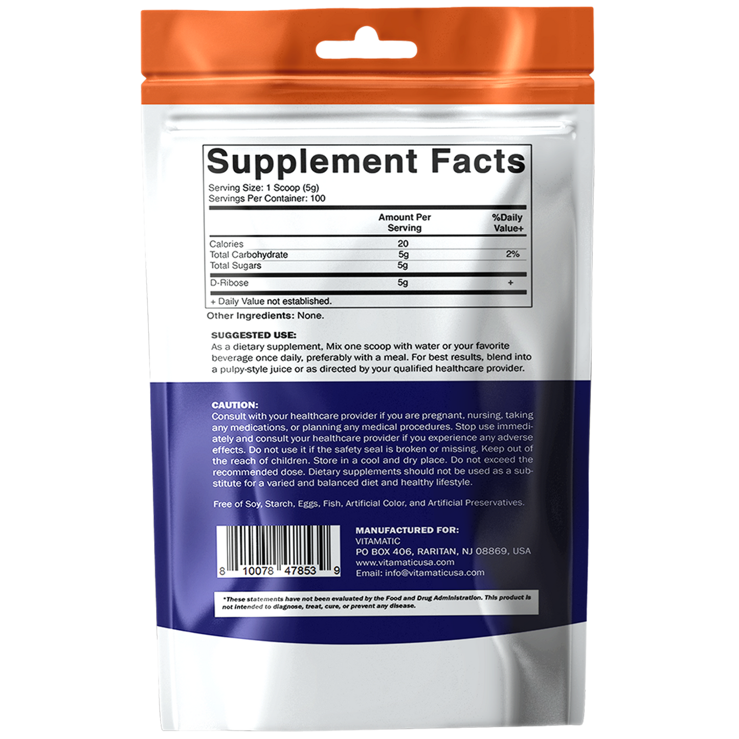 D-Ribose Powder 500g - 17.6 OZ (500 Gram) | Pure & Unflavored | Non-GMO | Easy-Mix Dietary Supplement