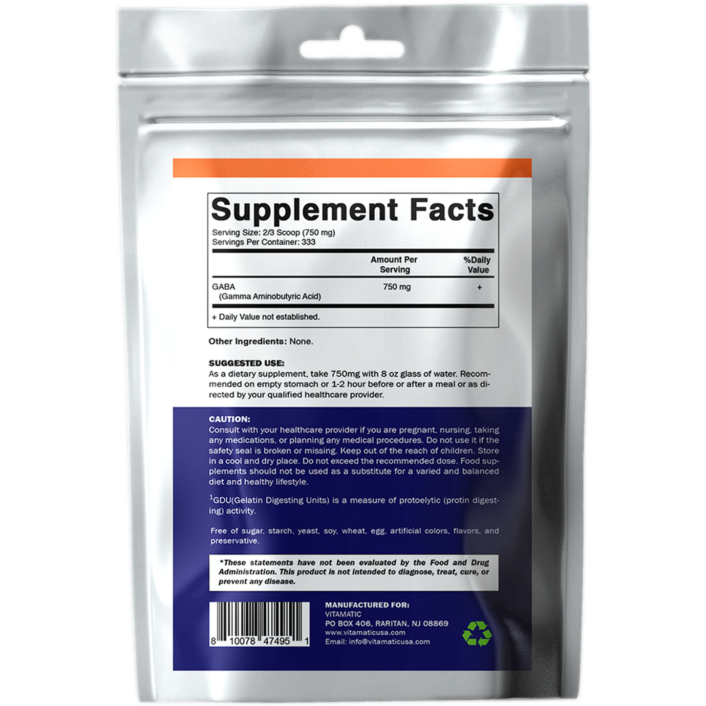 Gamma Aminobutyric Acid Powder 750mg per Serving -250 Grams, 333 Servings