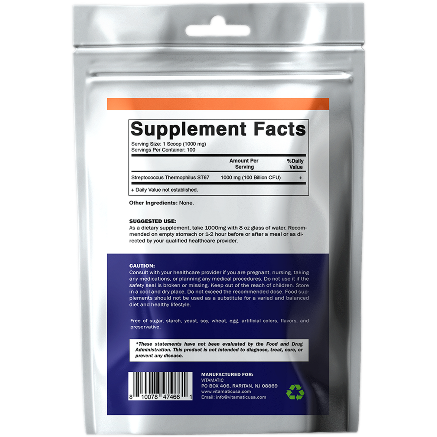 Streptococcus Thermophilus Probiotic Powder Digestive Health Support 100 Gram 100 Servings