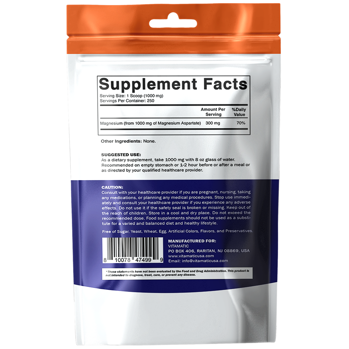 Magnesium Aspartate 250gram Powder - 250 Servings