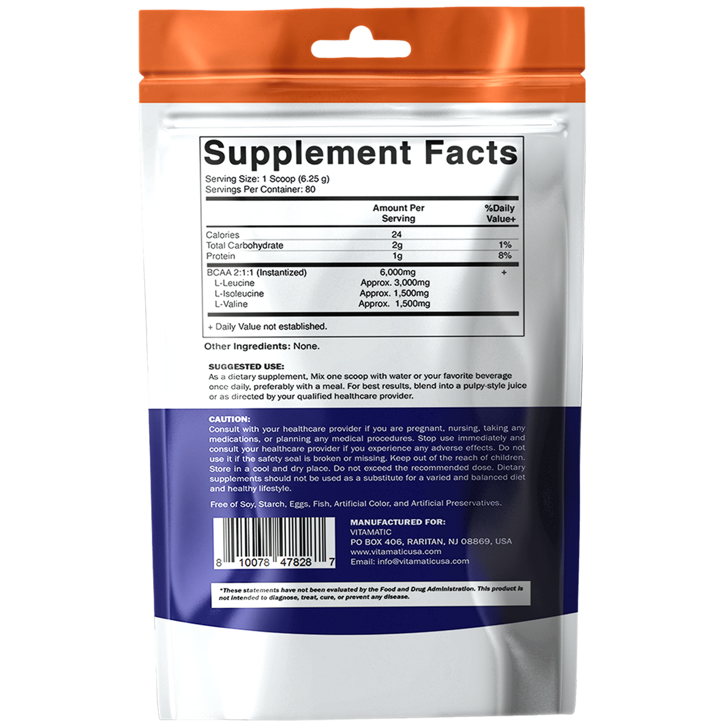 Vitamatic BCAA Powder – 2:1:1 Instantized Branched Chain Amino Acid – 6000 mg per Serving – L-Leucine, L-Isoleucine & L-Valine - 500 Gram