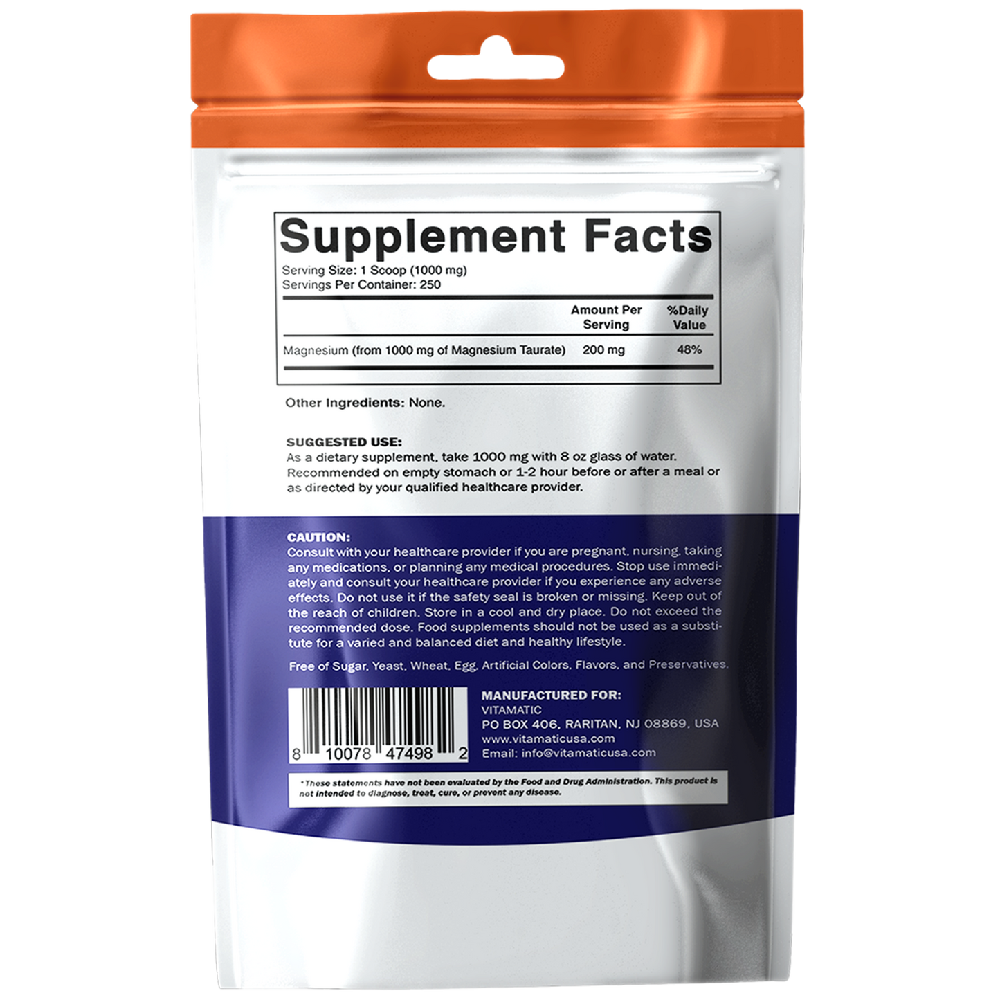 Magnesium Taurate 250gram Powder - 250 Servings