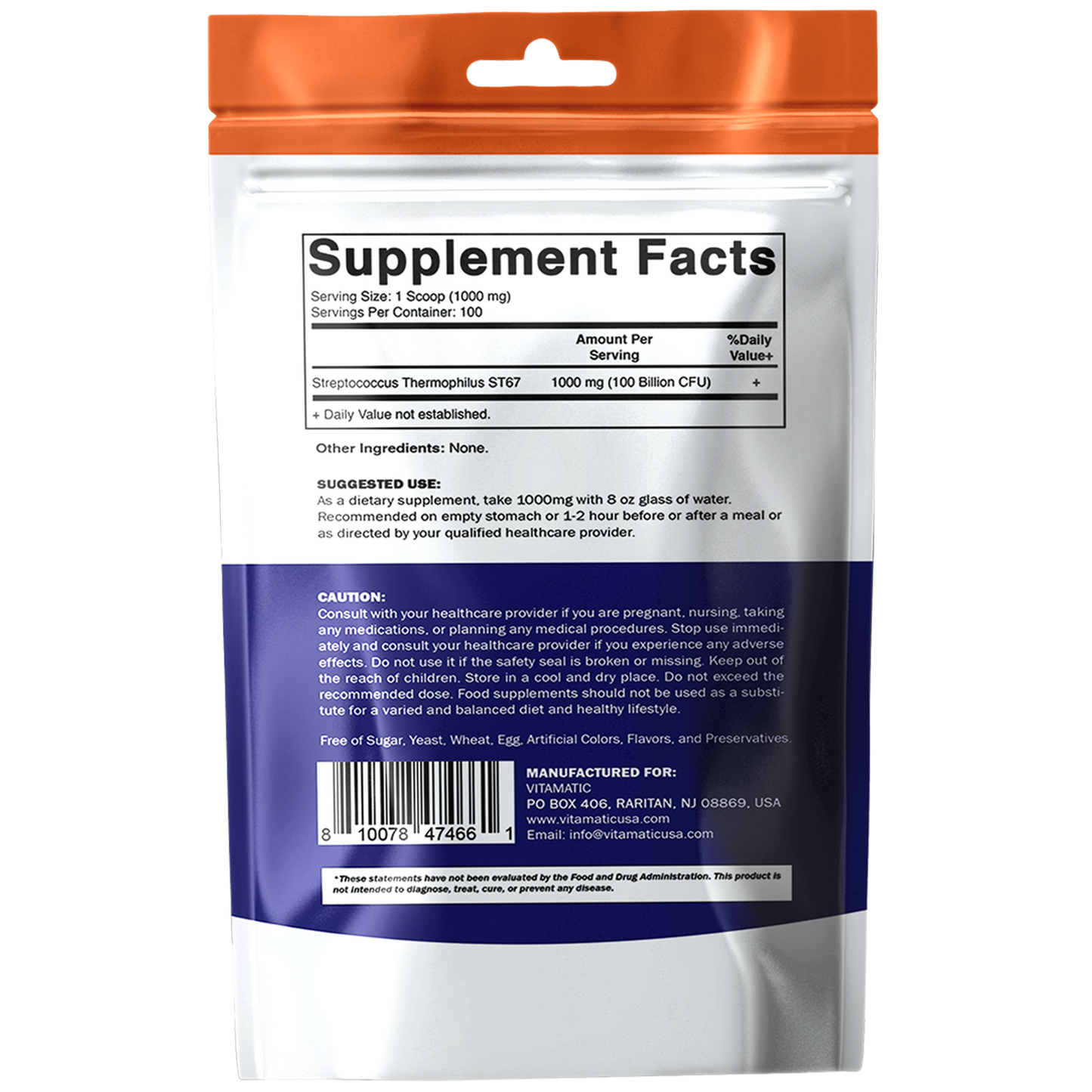 Streptococcus Thermophilus Probiotic Powder Digestive Health Support 100 Gram 100 Servings