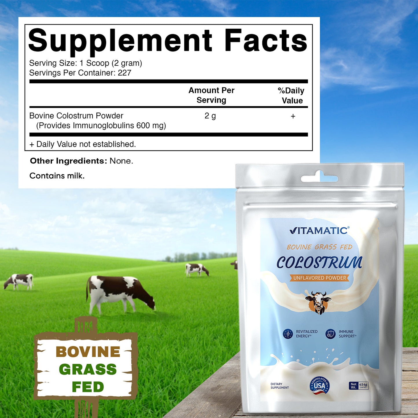 Bovine Colostrum 30% IgG Powder 16 0Z - 227 Servings (Unflavored)