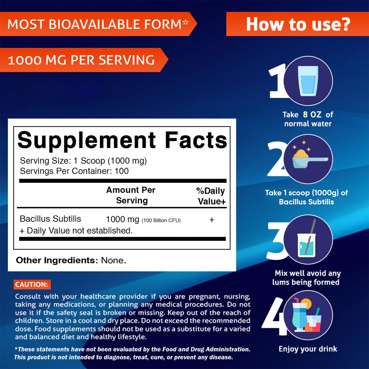 Bacillus Subtilis Pure Powder Probiotic Powder - 100 Gram - 100 Servings