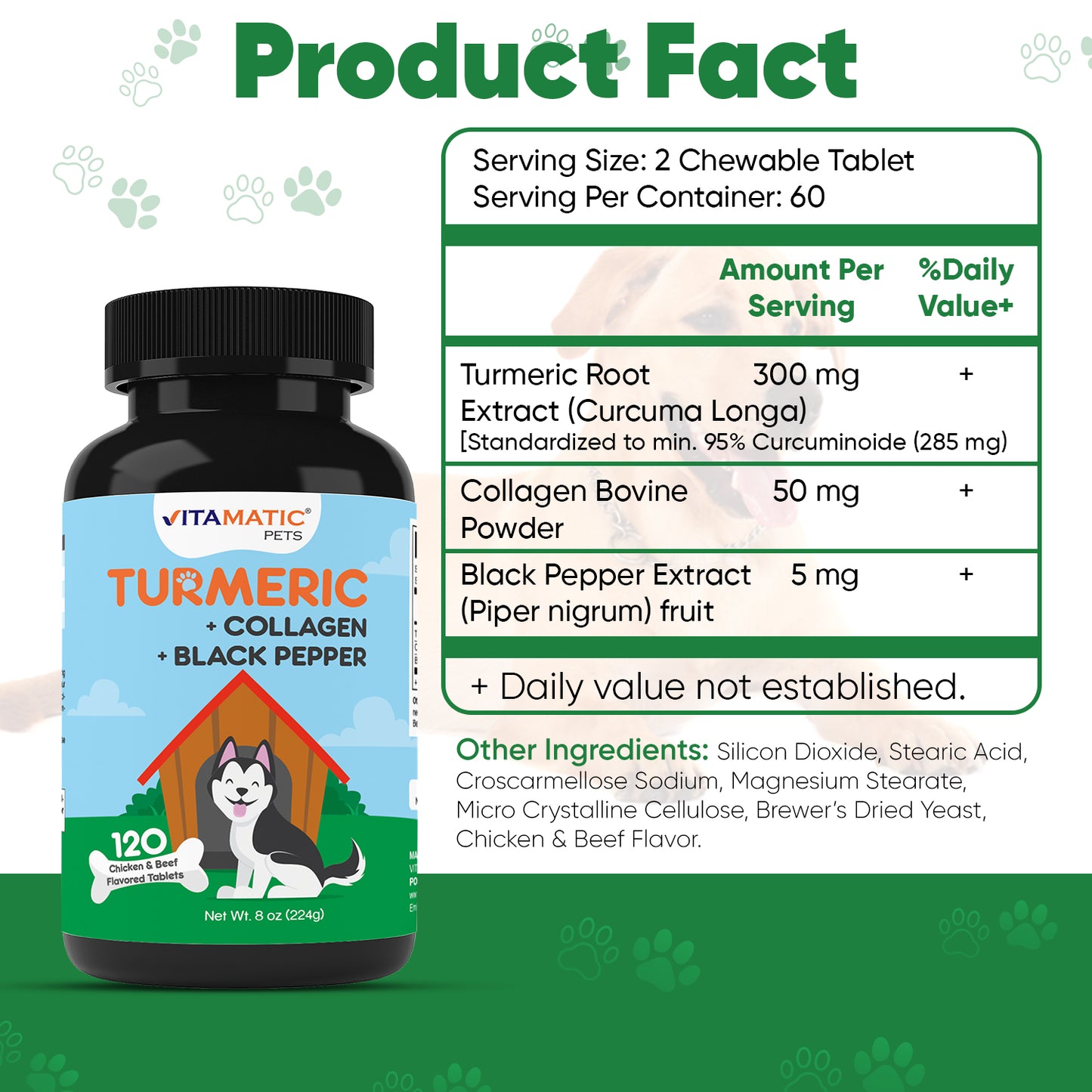 Turmeric for Dogs Anti Inflammatory Pain Relief 120 Chewable Tablets