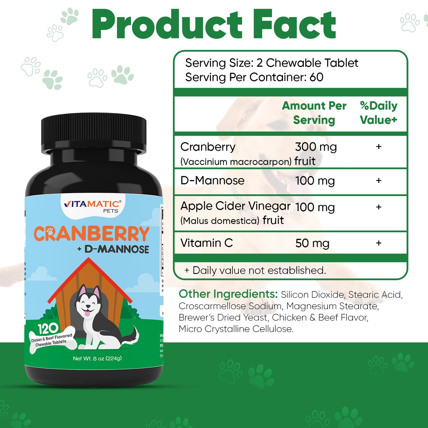 Cranberry for Dogs - 120 Chewable Tablets