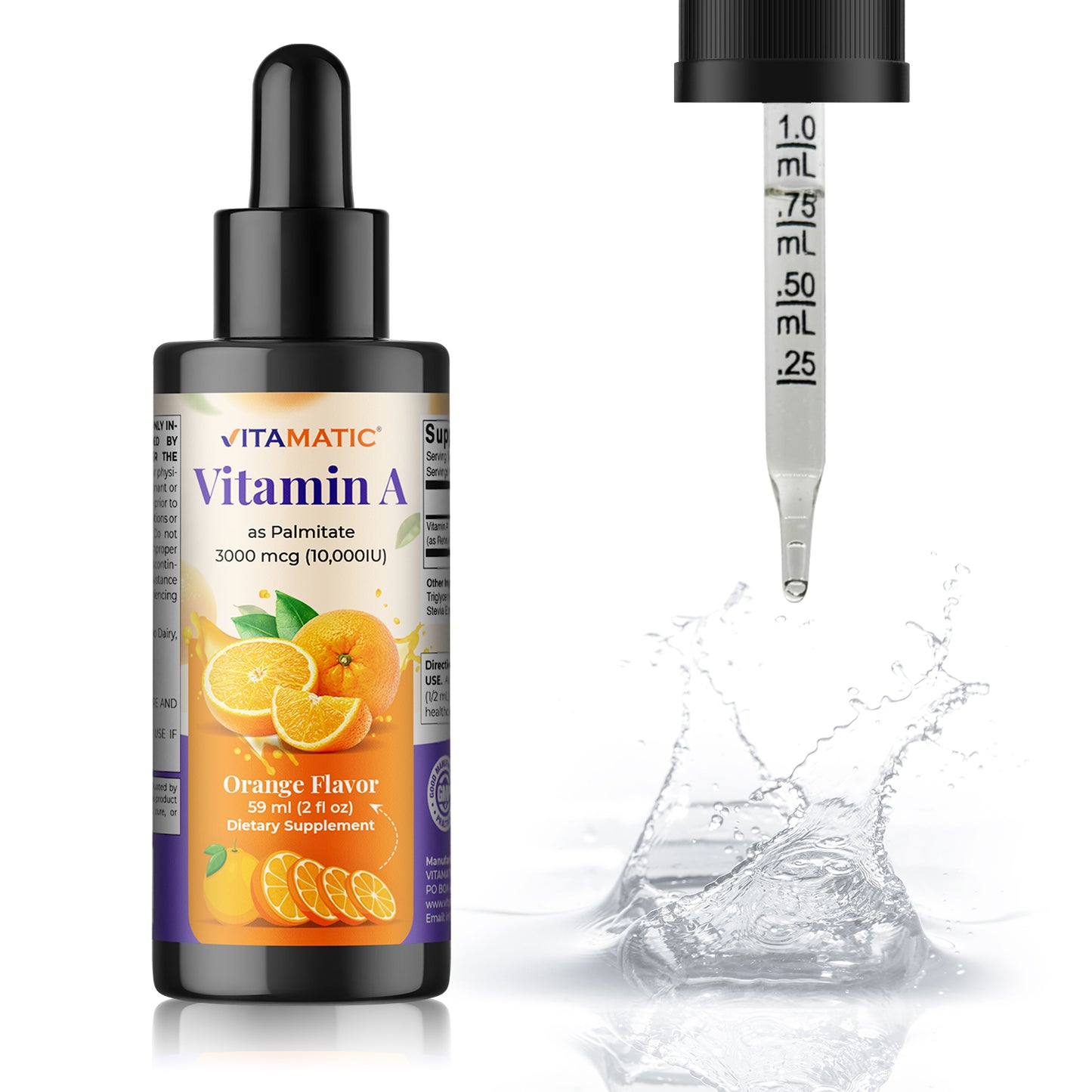 Vitamin A Liquid Drops 10000 IU (3000 mcg) as Retinyl Palmitate - 2 FL OZ (59 ml)