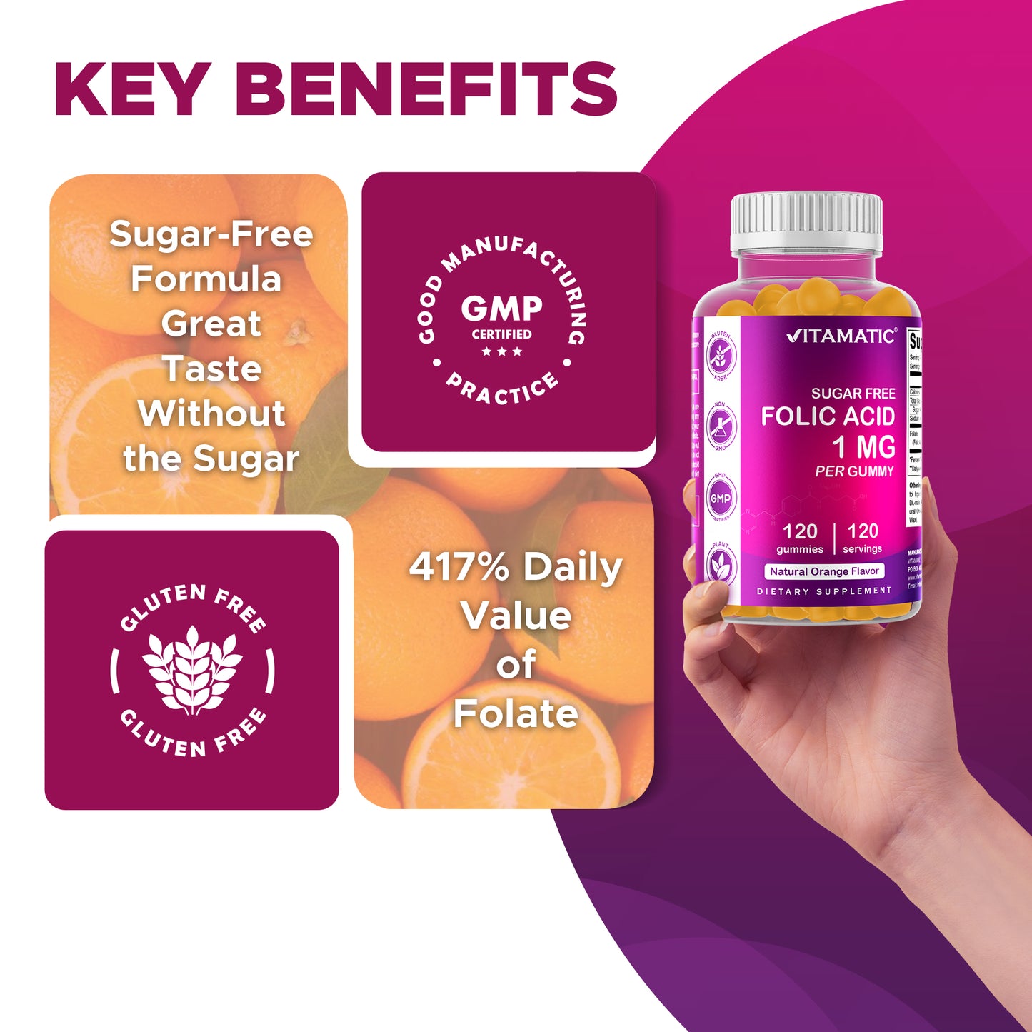 Sugar Free Folic Acid 1 mg - 120 Gummies