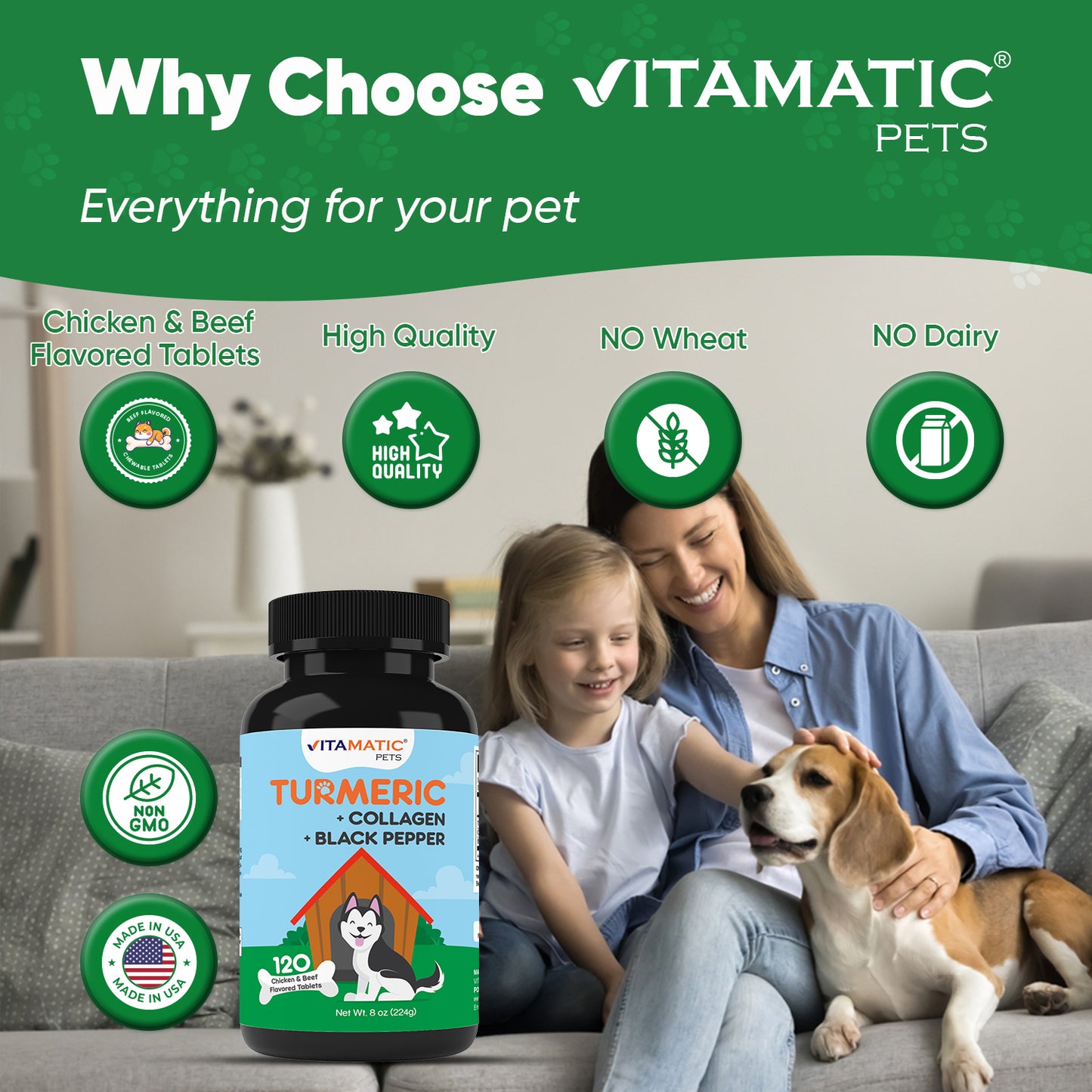 Turmeric for Dogs Anti Inflammatory Pain Relief 120 Chewable Tablets