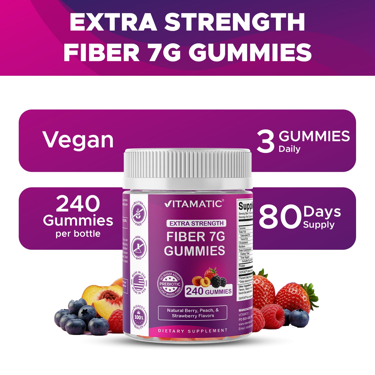 Prebiotic Fiber Gummies for Adults- 240 Pectin Based Gummies, Digestive Health & Regularity Support