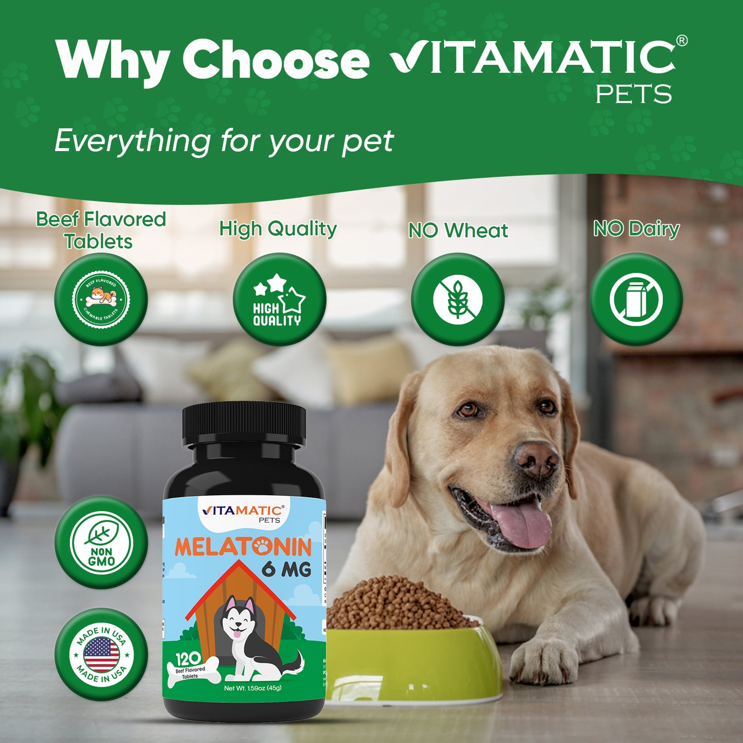 Melatonin for Dogs 6 mg - 120 Beef Flavored Chewable Tablets