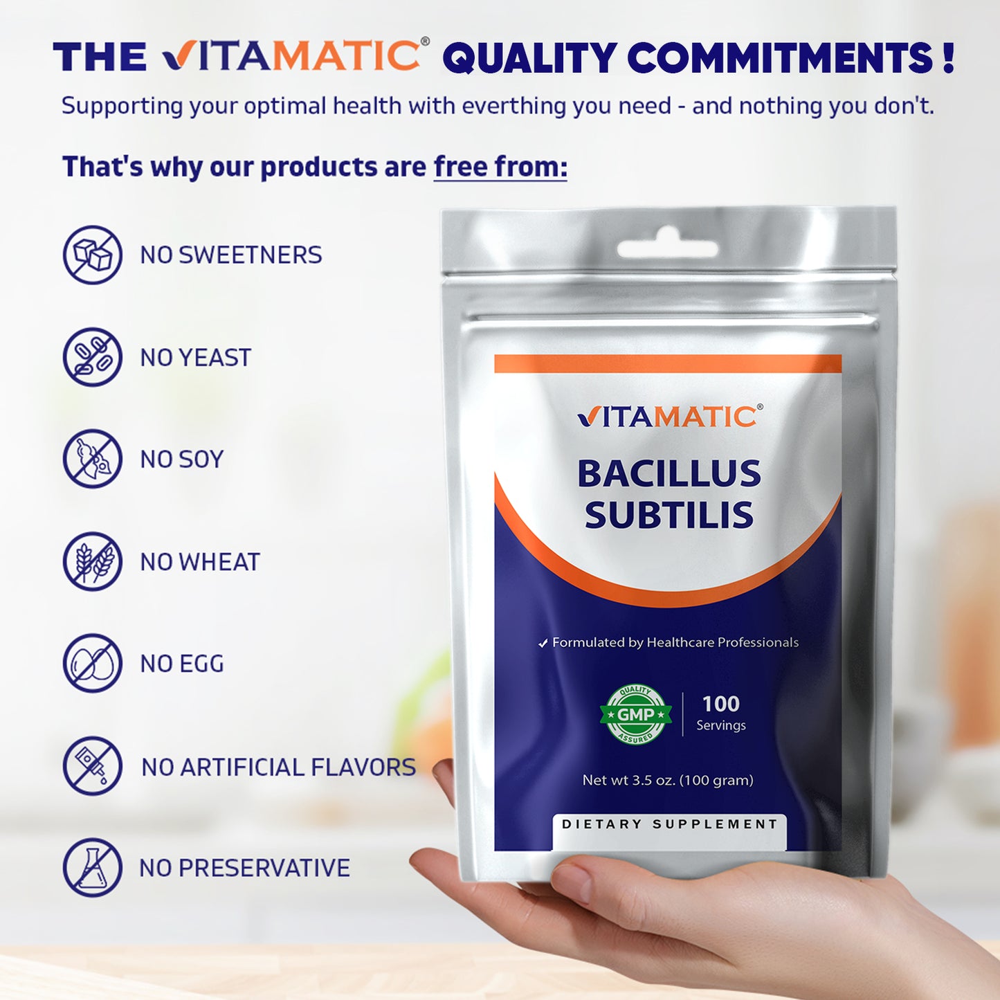 Bacillus Subtilis Pure Powder Probiotic Powder - 100 Gram - 100 Servings
