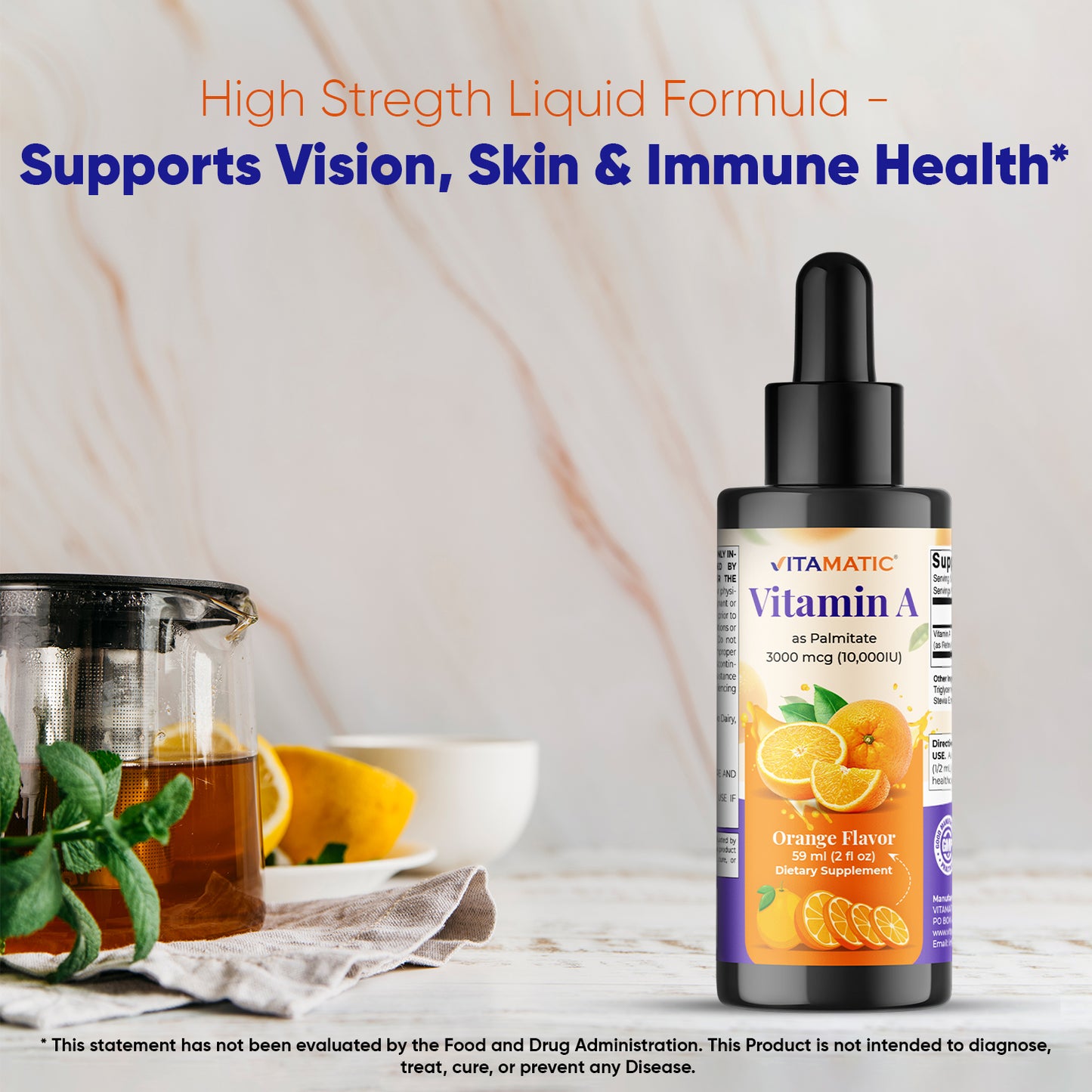 Vitamin A Liquid Drops 10000 IU (3000 mcg) as Retinyl Palmitate - 2 FL OZ (59 ml)
