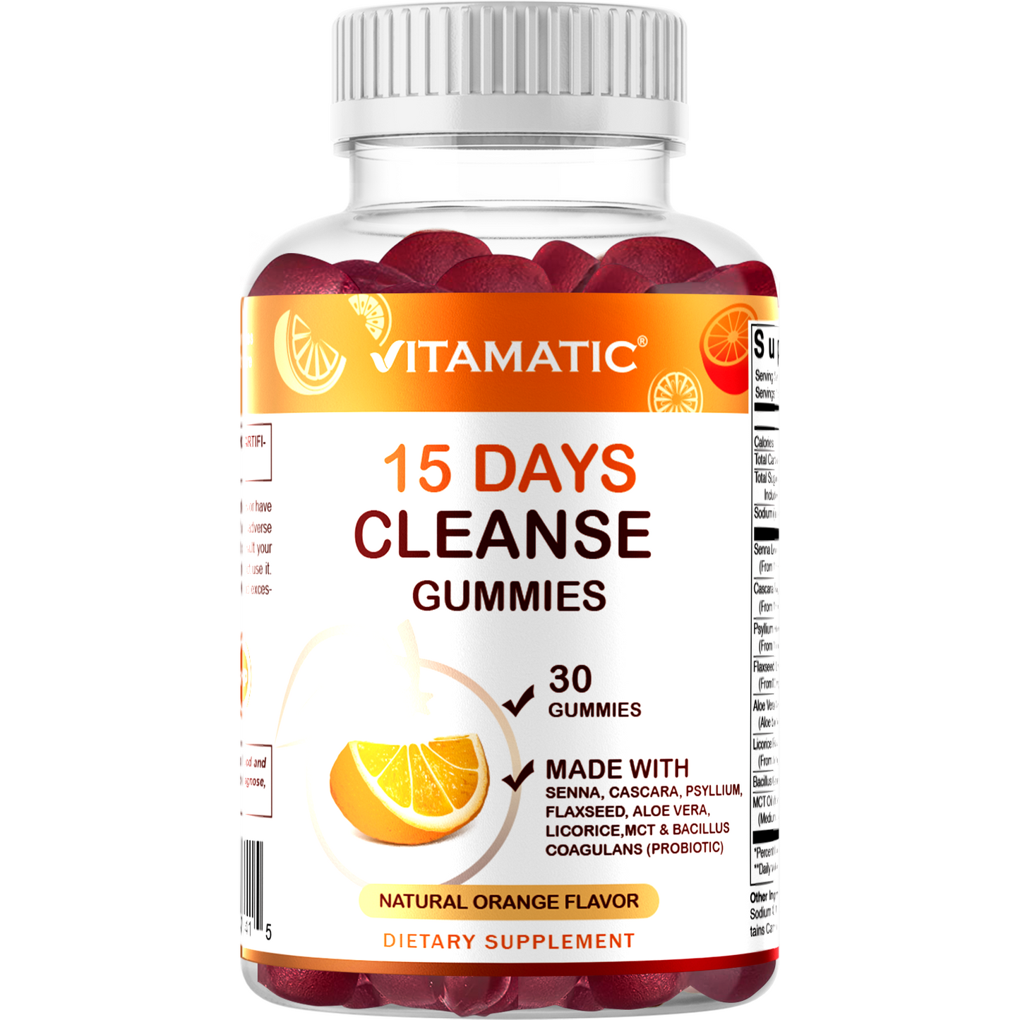 15 Day Cleanse Gummies, Senna, Cascara, Psyllium, Flaxseed, Aloe Vera, Licorice, MCT, Probiotic - 30 Gummies