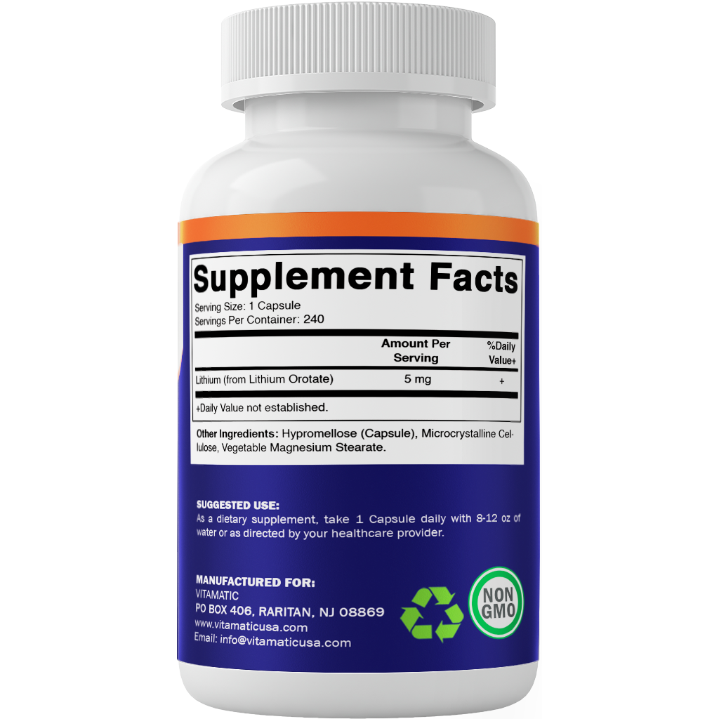 Lithium Orotate 5mg, 240 Veggie Capsules
