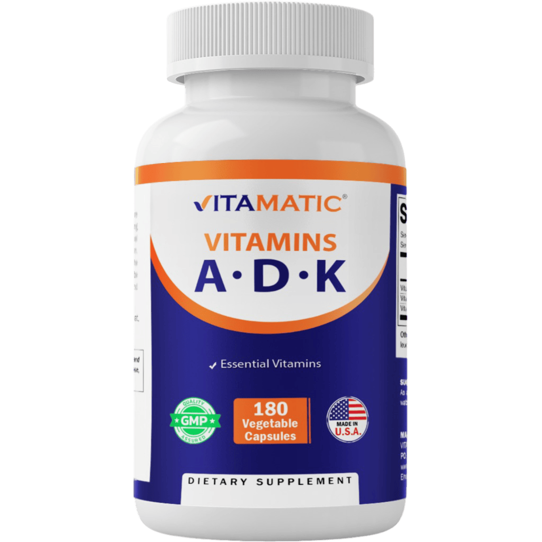ADK Vitamin Supplement, 180 Veg Capsules (Vitamins A, D3, K2)
