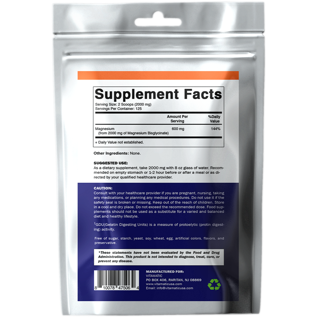 Magnesium Bisglycinate 250gram Powder - 250 Servings