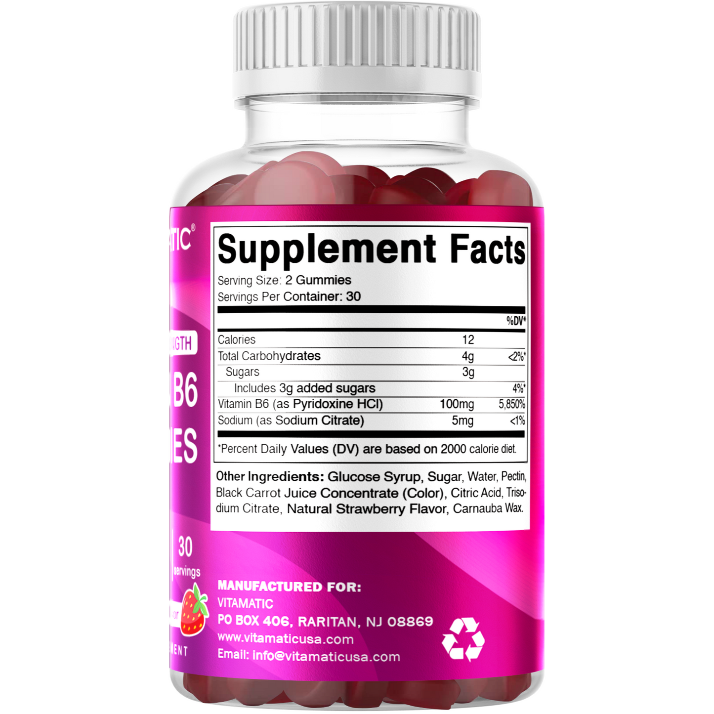 Vitamin B6 100mg - Strawberry Flavor - 60 Gummies