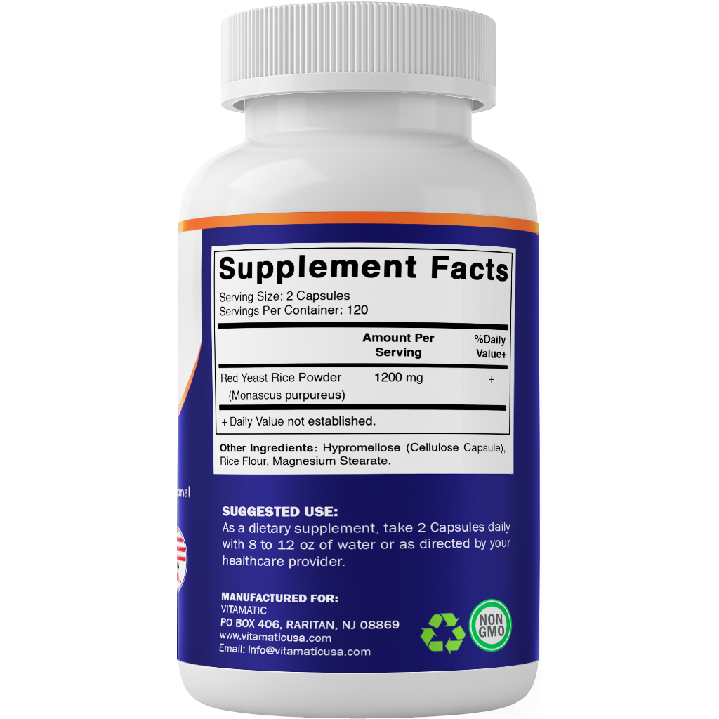 Red Yeast Rice 1200mg. Capsules - 240 Count