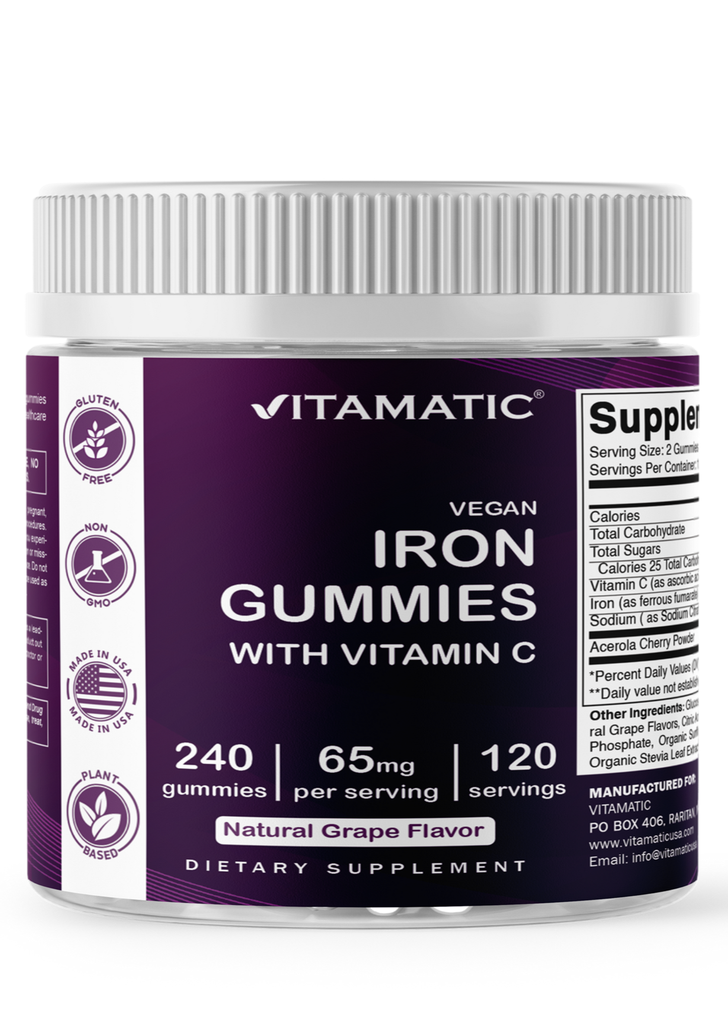 Iron 65 mg Gummies Supplement for Women & Men - 240 Vegan Gummies