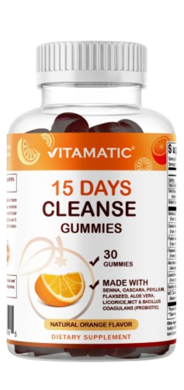 15 Day Cleanse Gummies, Senna, Cascara, Psyllium, Flaxseed, Aloe Vera, Licorice, MCT, Probiotic - 30 Gummies
