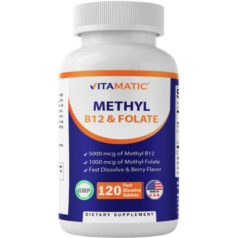 Methyl Folate & B12 Supplement with Pyridoxal 5 Phosphate 120 Fast Dissolve Tablets