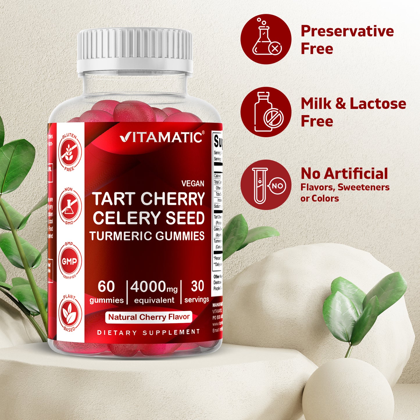 Tart Cherry with Celery Seed 4000mg 60 Vegan Gummies