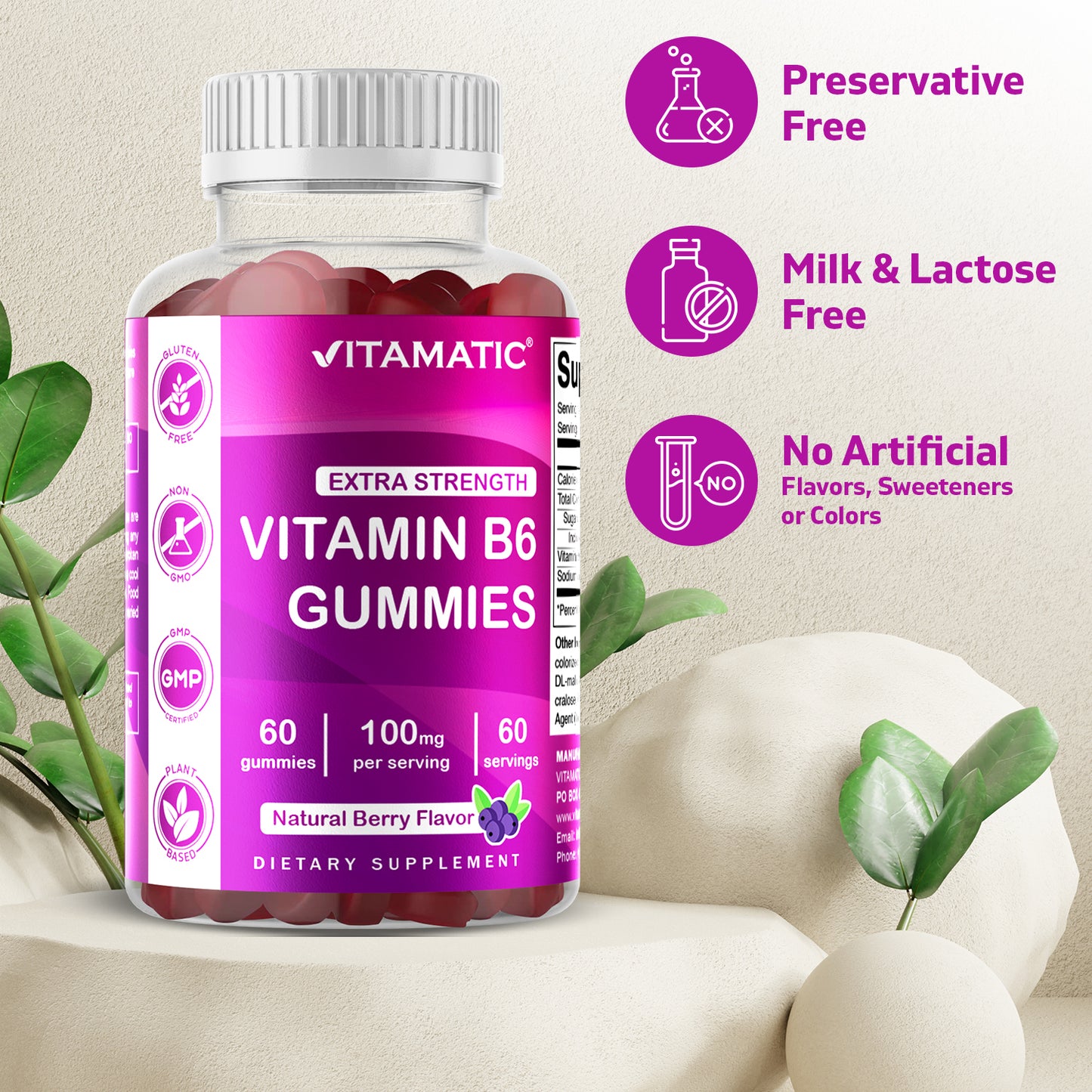 Vitamin B6 100mg - Strawberry Flavor - 60 Gummies