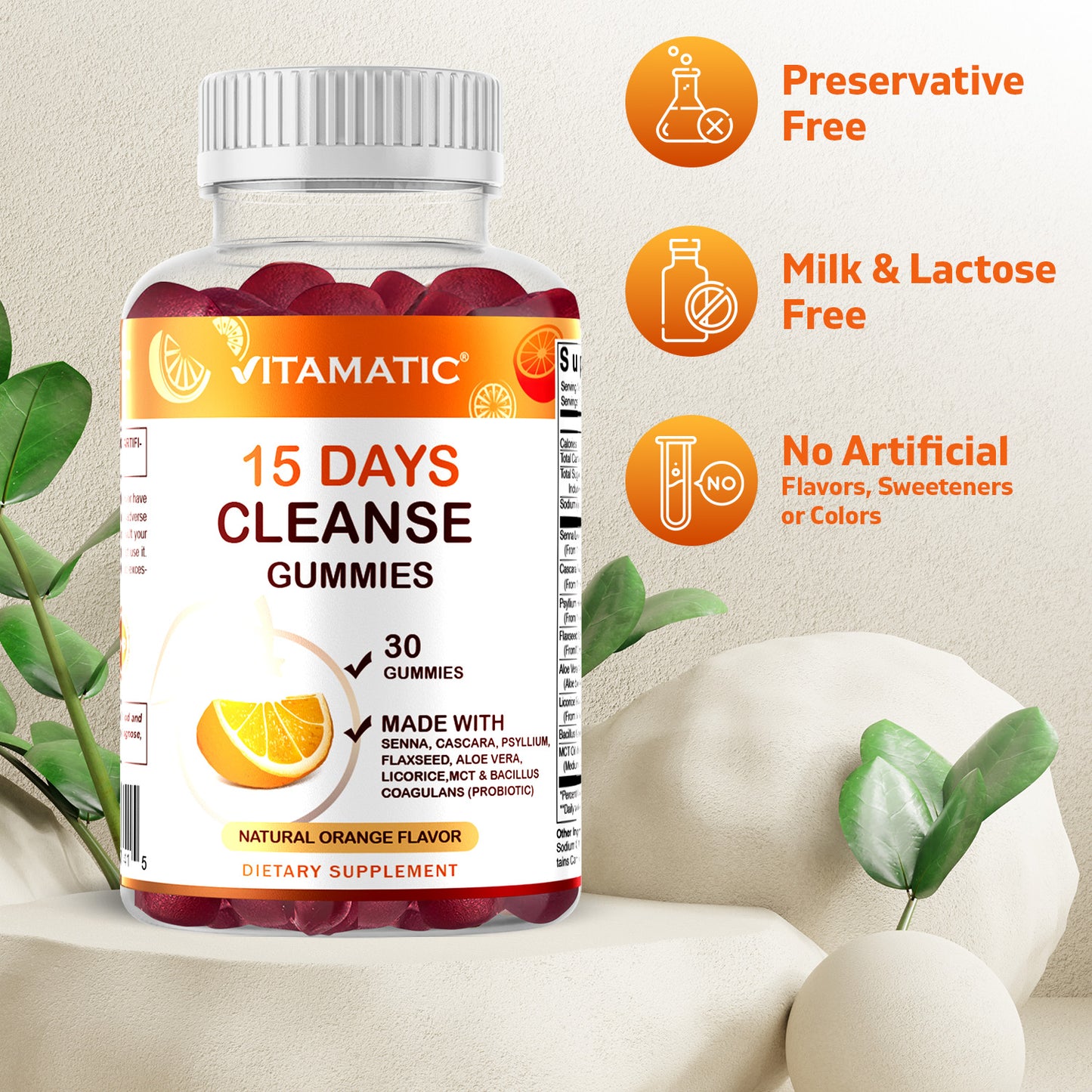 15 Day Cleanse Gummies, Senna, Cascara, Psyllium, Flaxseed, Aloe Vera, Licorice, MCT, Probiotic - 30 Gummies