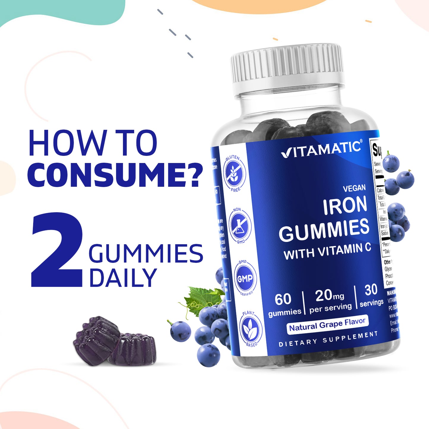 Iron 20 mg with Vitamin C 60 Vegan Gummies