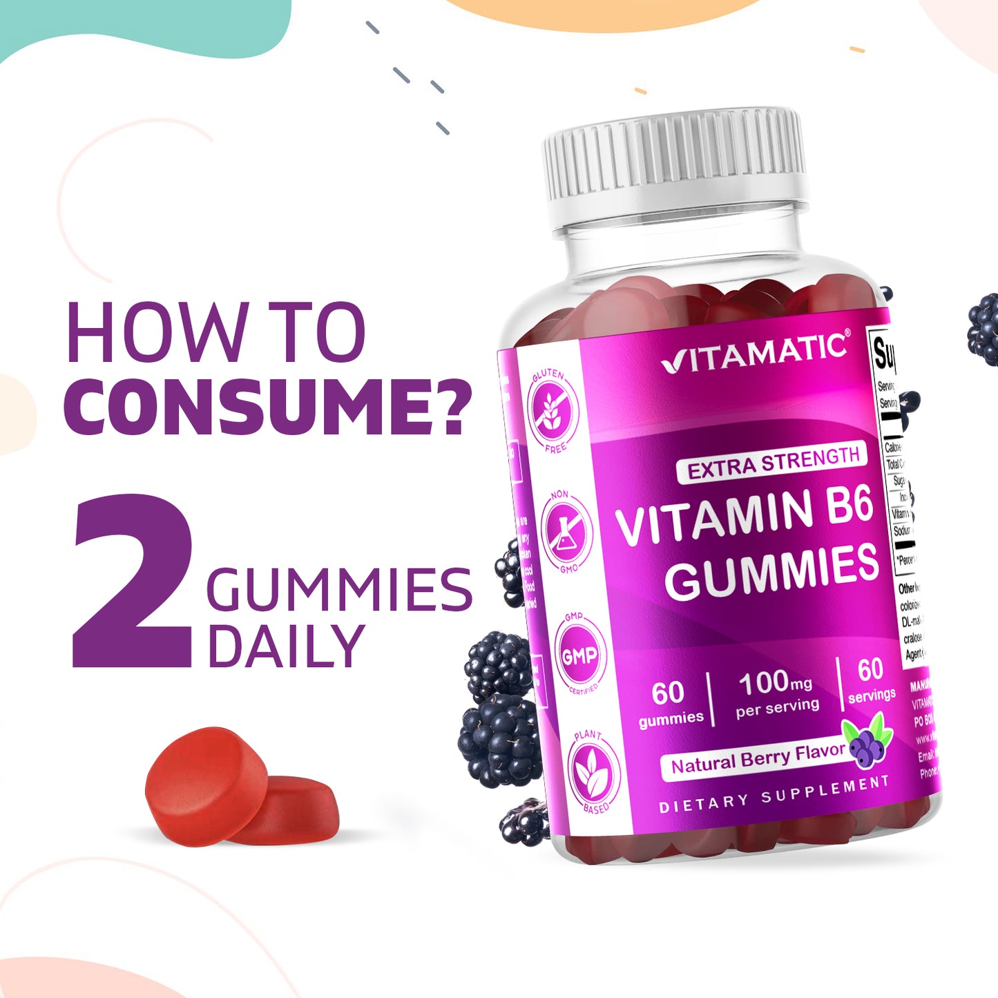 Vitamin B6 100mg - Strawberry Flavor - 60 Gummies