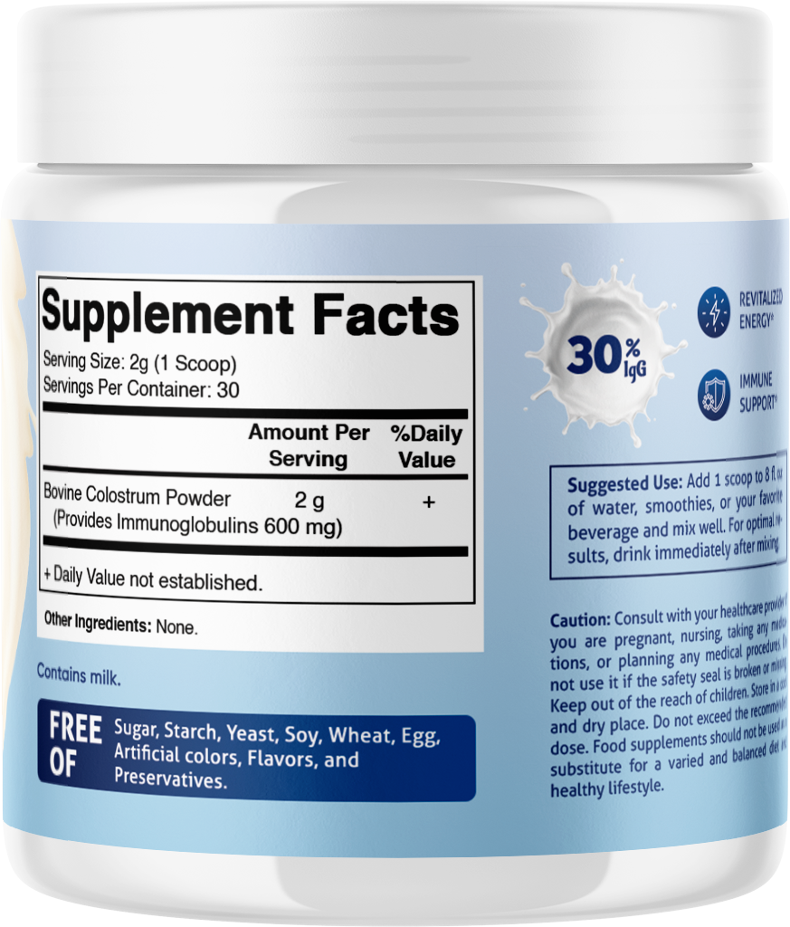 Colostrum Powder 30% IgG - JAR 60 Grams (Unflavored)
