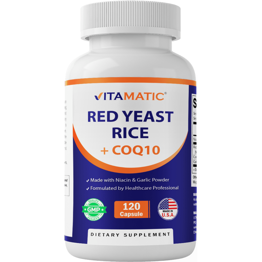 Citrinin-Free Red Yeast Rice 1200 mg. Capsules with CoQ10 100mg, Flush Free Niacin 100mg, & Garlic 20mg - 120 Veg Capsules