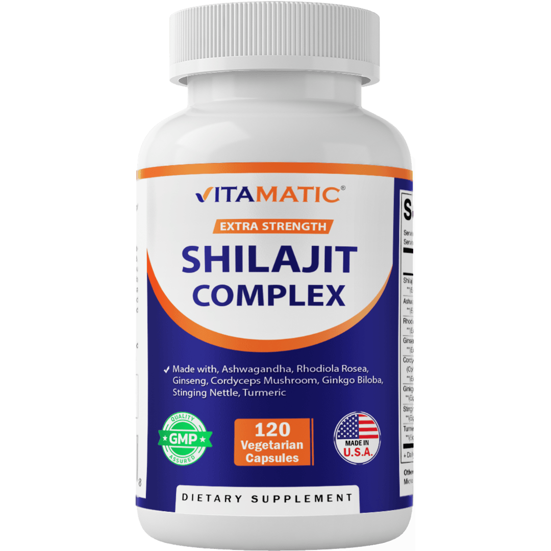 Shilajit Complex Capsules, 9000mg Equivalent, with Ashwagandha, Rhodiola, Ginseng, Cordyceps, Ginkgo, Nettle, Turmeric - 120 Veggie Capsules
