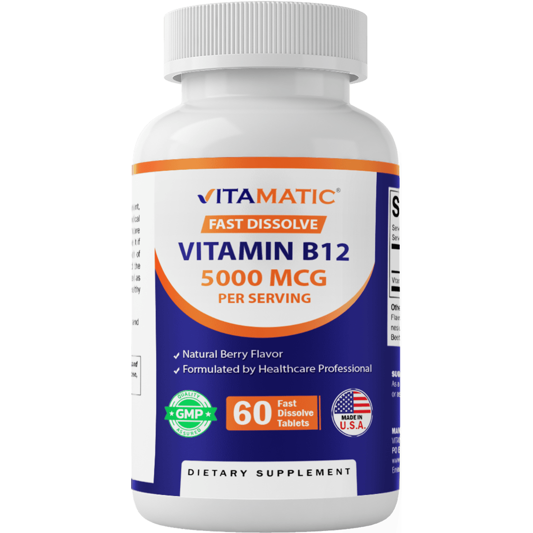 Vitamatic Vitamin B12 5000 mcg – 60 Fast Dissolve Tablets Berry Flavor