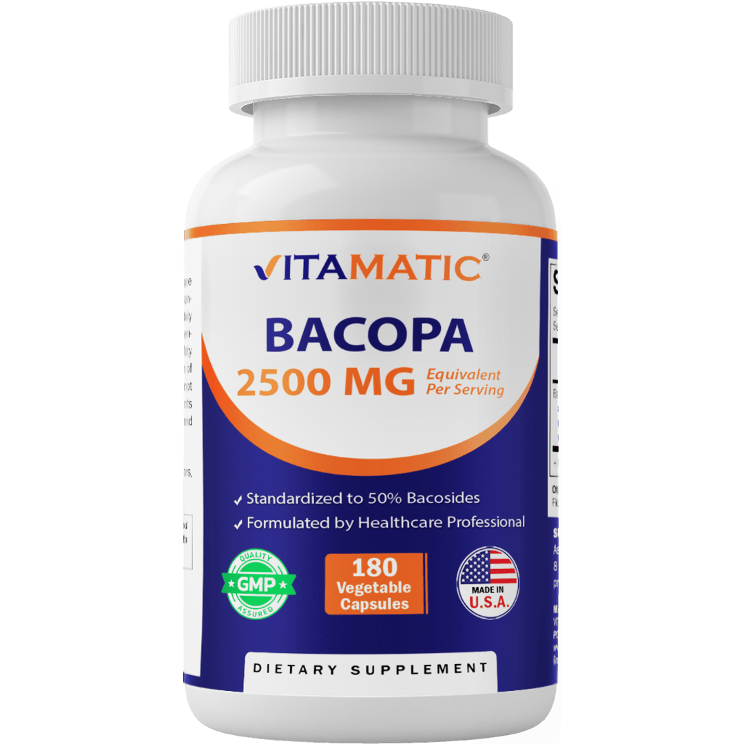 Bacopa Monnieri Nootropic Herbal Supplement 2500mg Equivalent Per Serving50% Bacosides, Non- 180 Capsules