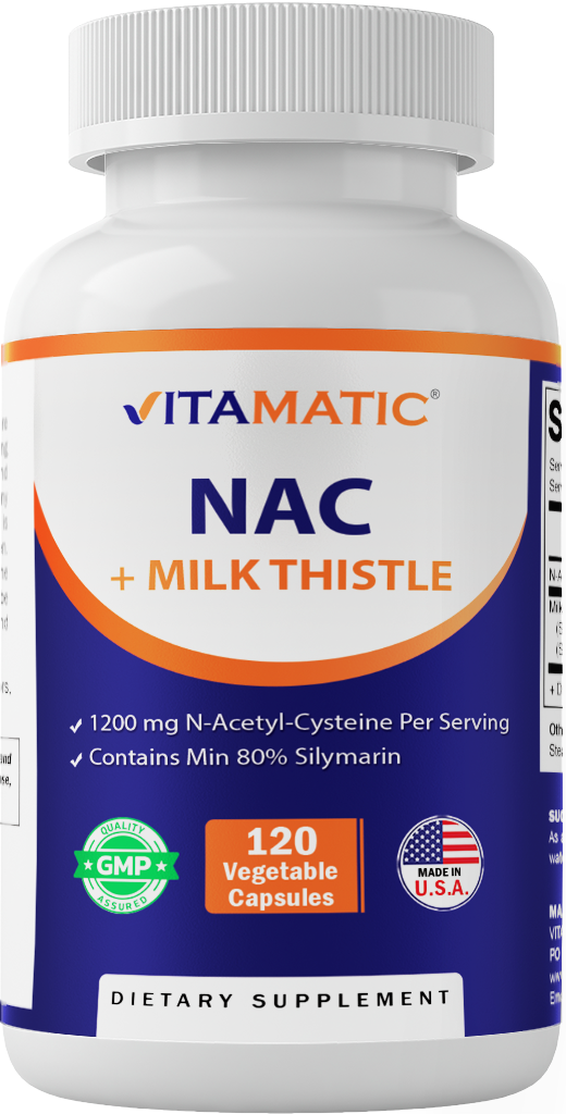 NAC Supplement N-Acetyl-L-Cysteine (NAC) with Milk Thistle Extract - 120 Veg Capsules