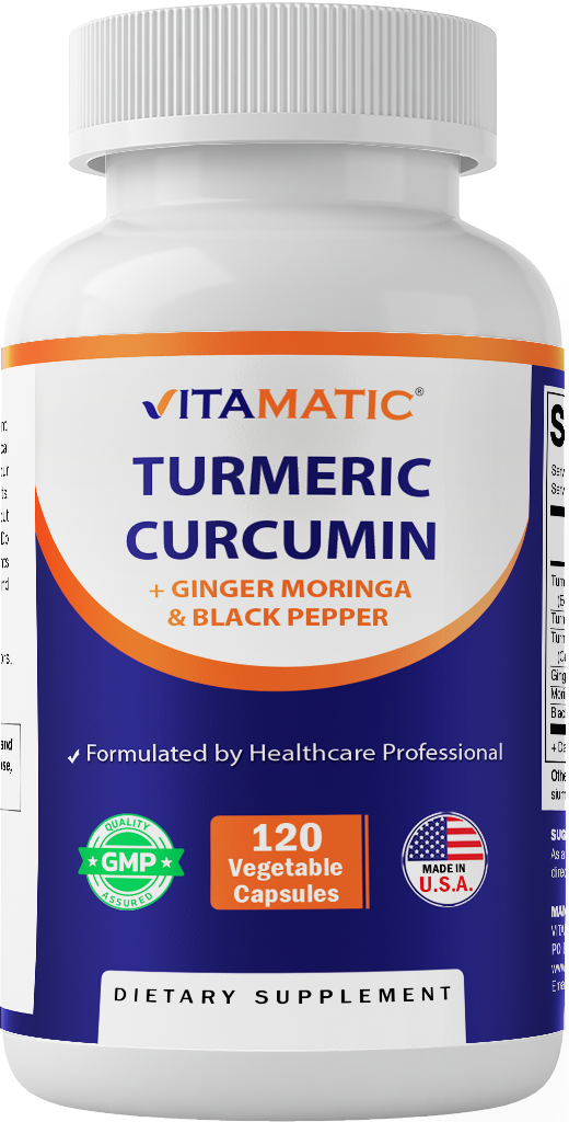 Turmeric Curcumin 3000mg, 95% Curcuminoids, Black Pepper, Ginger, Moringa - 120 Vegetable Capsules