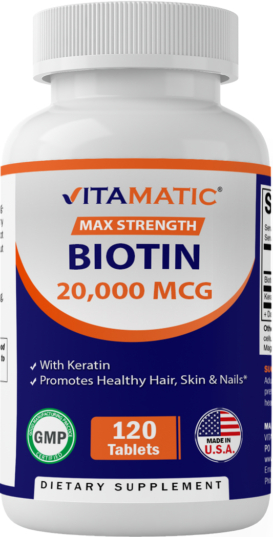 Biotin 20,000 mcg with Keratin 120 Vegetarian Tablets