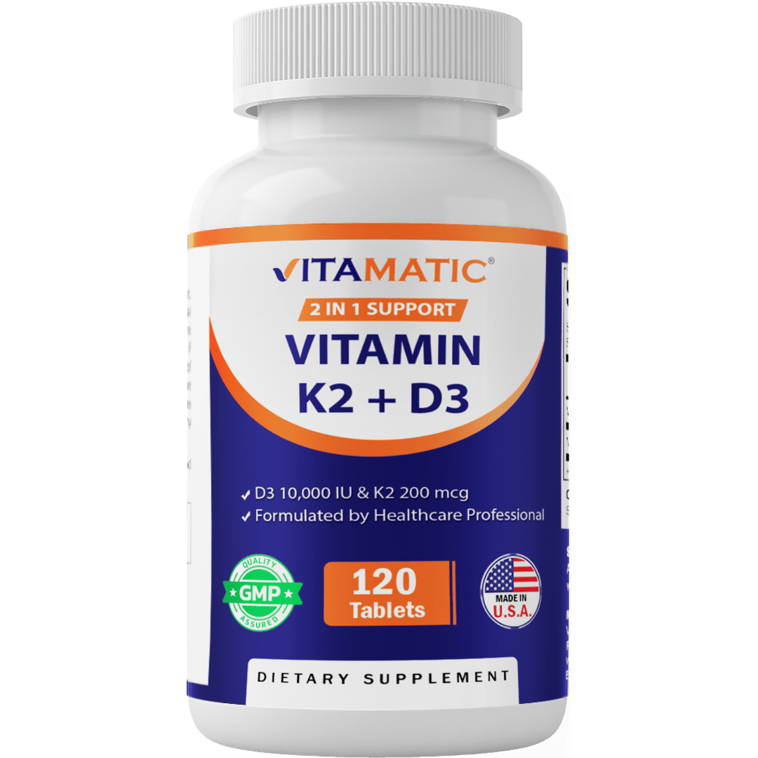 Vitamin D3 K2 Supplements with 10,000 IU Vitamin D + 200mcg Vitamin K MK-7, 120 Tablets