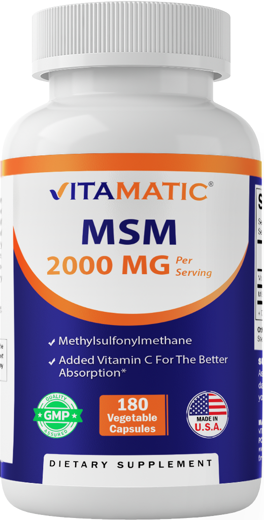 MSM 2000 mg with Vitamin C 75mg 180 Veg Capsules