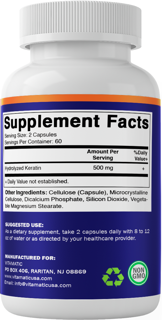 Hydrolyzed Keratin 500mg per Serving - 120 Vegetarian Capsules