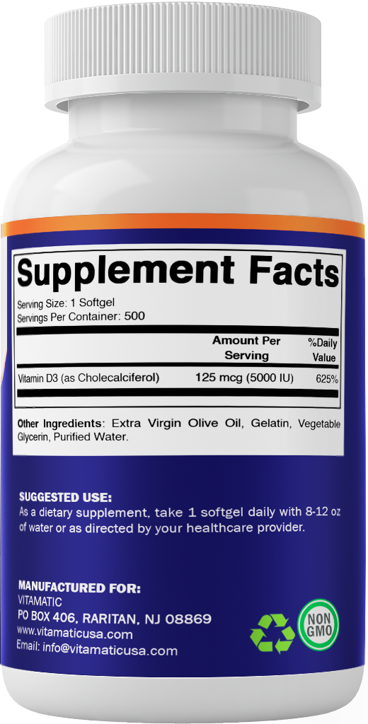 Vitamin D3 5000 IU (125 mcg) - 500 Softgels