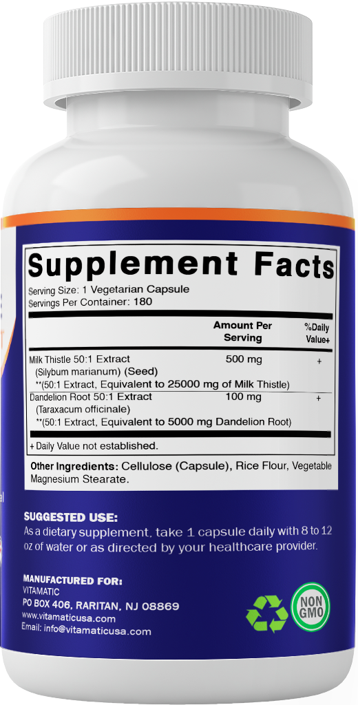 Milk Thistle with Dandelion Root - 180 Vegetarian Capsules